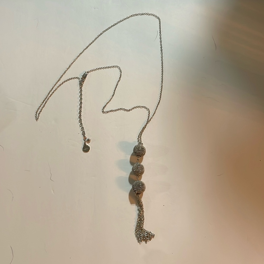 Chicos long long silver dangly necklace